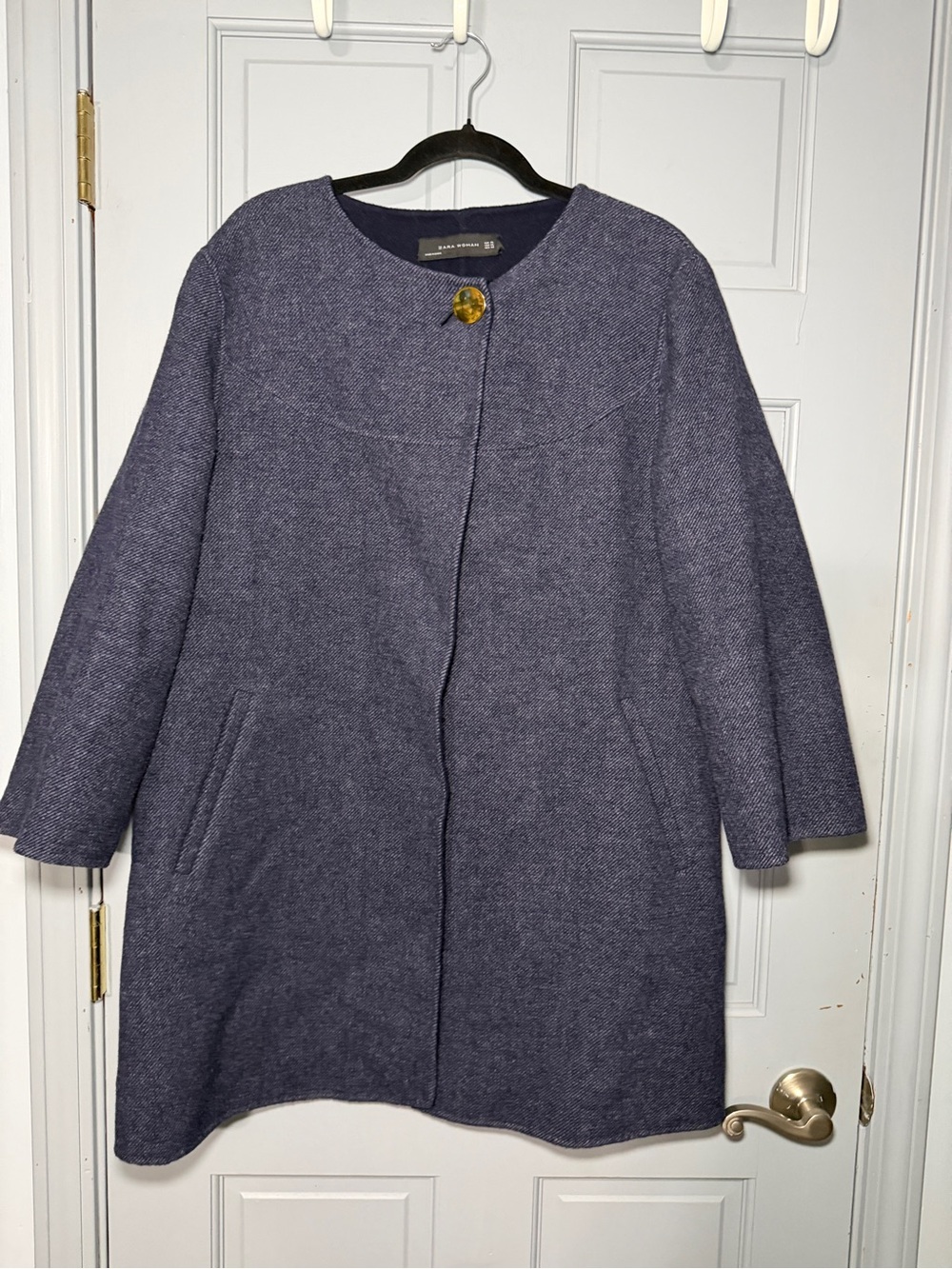 Zara woman Heathered Round-Neck Single-Button swing capeCoat handmade wool blend